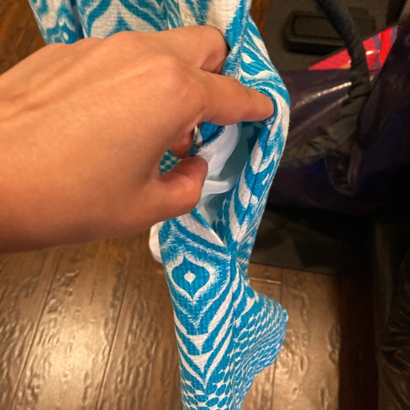 White and teal sleeveless fit and flair dress - Picture 7 of 8